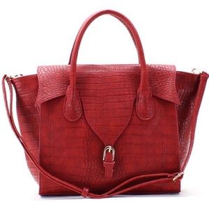 🌸NWT Red Vegan leather handbag. Croc embossed